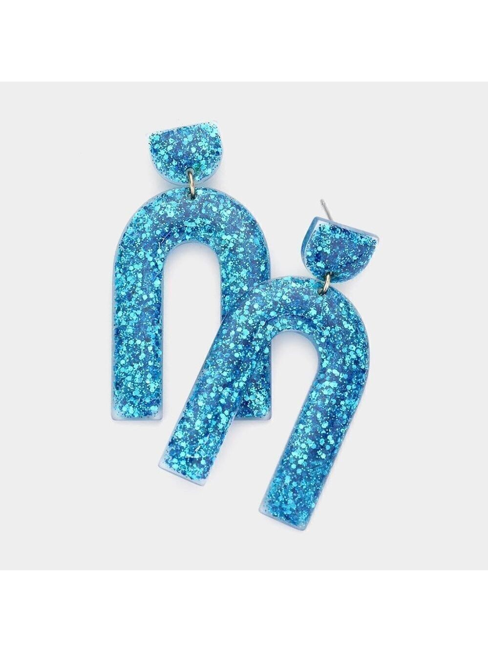NWT Blue Glittered Resin Arch Dangle Earrings